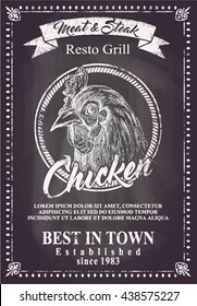 chicken menu poster sketch drawing on the chalkboard