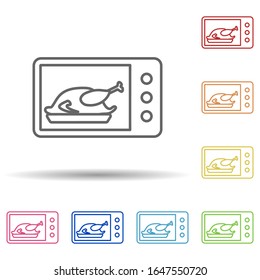 Chicken in microline in multi color style icon. Simple thin line, outline vector of food icons for ui and ux, website or mobile application