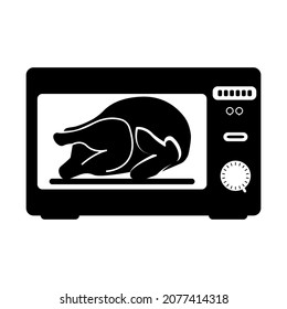 Chicken in the microwave, black sign for design on a white background, vector illustration