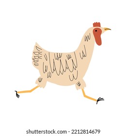 Chicken in motion. Vector illustration in hand drawn style.