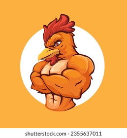 Chicken Muscle Mascot Character Cartoon illustration Vector