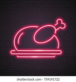 Chicken Neon Light Vector Illustration Design 