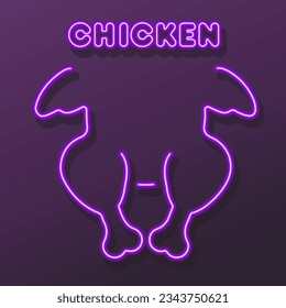 chicken neon sign, modern glowing banner design, colorful modern design trends on black background. Vector illustration.