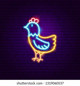 Chicken Neon Sign. Vector Illustration Of Animal Promotion.