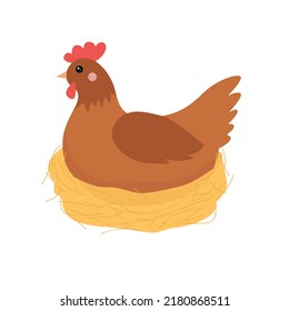 Chicken in the nest. Cartoon vector illustration