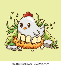 chicken and nest - cute illustration