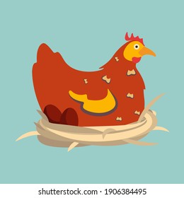 Chicken in the nest. Easter concept with cartoon bird