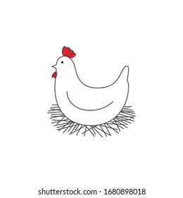 Chicken in the nest. Chicken incubates eggs. 