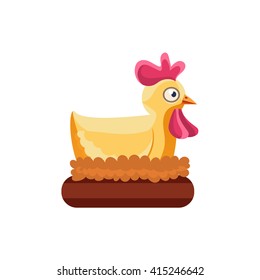Chicken Nesting Simplified Cute Illustration In Childish Colorful Flat Vector Design Isolated On White Background 