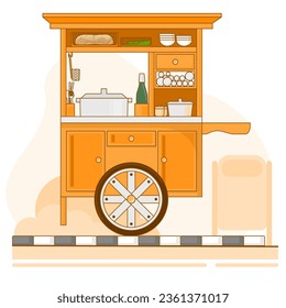 Chicken noodle cart vector illustration. Mie Ayam is popular Indonesian dishes made from boiled yellow boiled noodles then sprinkled with chicken and vegetables.