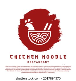 Chicken noodle logo template. Noodle or ramen traditional japanese food with chicken for oriental restaurant or other