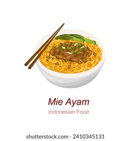 Chicken noodle or Mie Ayam vector illustration