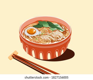 chicken noodles   eggs and  soup  food vector illustration