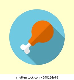 Chicken nugget icon. Flat design long shadow. Vector illustration.