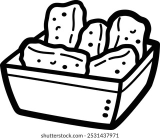 Chicken nuggets doodle vector icon and illustration
