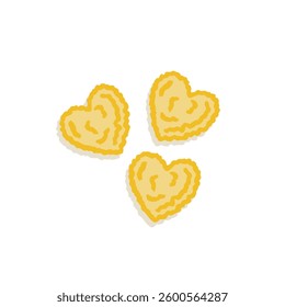 Chicken nuggets in form of hearts illustration on white background. Fast food menu illustration