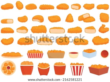 Chicken nuggets icons set cartoon vector. Grill basket. Finger cook Stock foto © 