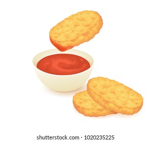 Chicken nuggets with ketchup isolated on white