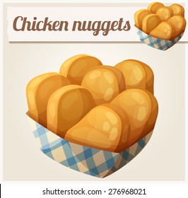 Chicken nuggets in the paper basket. Detailed vector icon. Series of food and drink and ingredients for cooking.