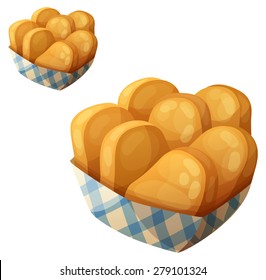 Chicken nuggets in the paper basket. Detailed vector icon isolated on white background. Series of food and drink and ingredients for cooking.