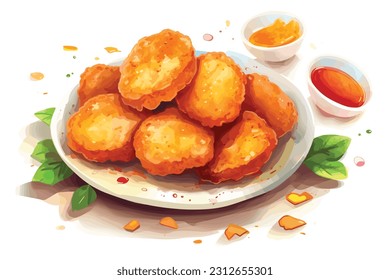 Chicken nuggets vector art illustration painting white background.