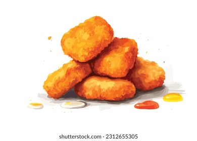 Chicken nuggets vector art illustration painting white background.