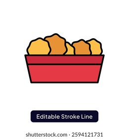 Chicken Nuggets Vector for Crispy Snack Fans. Fast food nugget illustration, deep-fried chicken bites, kids' favorite meal. Glyph icon