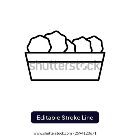 Chicken Nuggets Vector for Crispy Snack Fans. Fast food nugget illustration, deep-fried chicken bites, kids' favorite meal. Outline icon