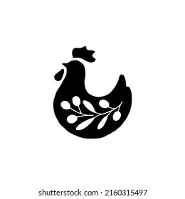 chicken and olive black silhouette vector symbol design