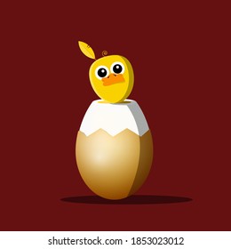Pollo en huevo hervido con caparazón - Vector