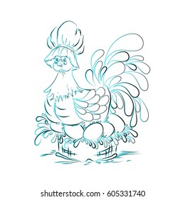 Chicken on easter eggs blue