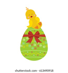 Chicken on the egg on the white background. Vector illustration