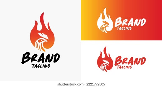 Chicken on Fire Hot Fried Spicy Food Logo Design Vector Template for Restaurant Business Brand Company