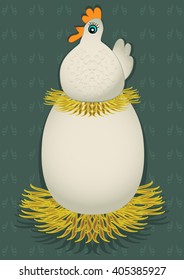 Chicken on a green background. Vector illustration 