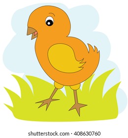 Chicken on the green grass vector illustration in cartoon style