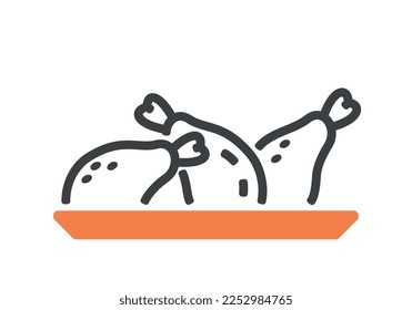 Chicken on plate icon color. Turkey, meat and thanksgiving. Poster or banner for website. Farming and agriculture, natural and organic product. Cartoon flat vector illustration