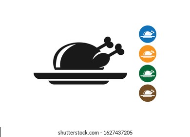 Chicken on the plate icon vector isolate 