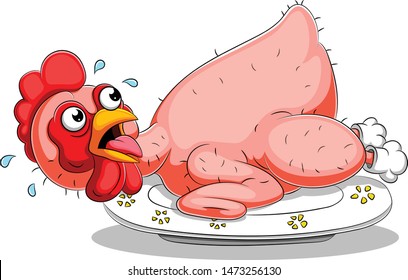 Chicken On Plate With Scared Expression