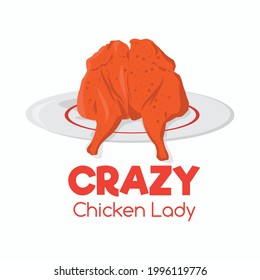 Chicken on plate vector illustration. crazy chicken lady typography.  svg