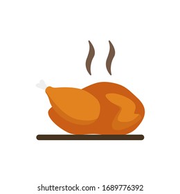 Huhn auf einem Teller auf weißem Hintergrund. Trendy flache Stil für Grafikdesign, Website. Vektorillustration, Abbildung EPS10.