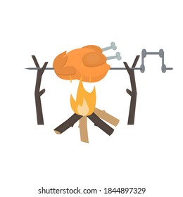 Chicken on a spit. Fried chicken, vector illustration