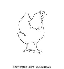 Arte de una línea de pollo. Dibujo continuo de aves de corral, animales domésticos.