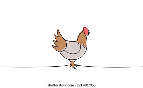 Chicken one line colored continuous drawing. Chicken symbol. Farm bird colorful one line illustration. Vector minimalist linear illustration.
