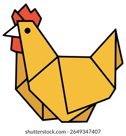 chicken origami paper craft hobby flat color vector illustration template design