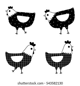 Chicken outline black and white character isolated on white background. Coloring book for children. Vector illustration.