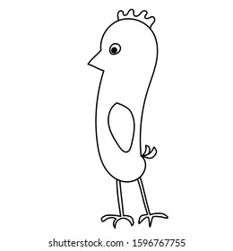 Chicken outline on white background . Vector isolated image of Doodle chicken