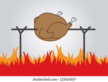 Chicken Over Fire On A Spit