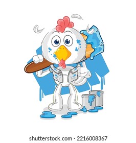 the chicken painter illustration. character vector