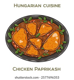 Chicken paprikash is a traditional Hungarian dish featuring tender chicken simmered in a rich, creamy paprika-infused sauce, often served with dumplings or pasta.