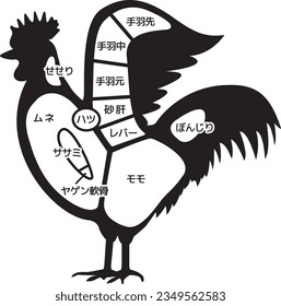 Chicken parts (poultry farming)

In Japanese, it says "Thigh meat, breast meat, chicken wings, chicken wings, liver, fillet, heart"